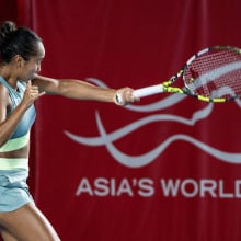 Leylah Fernandez of Canada returns a shot