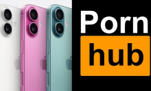 apple iphone 16 next to pornhub logo