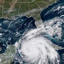 A satellite image of a hurricane.