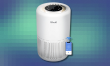 Levoit Air Purifier on blue and green abstract background