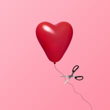 Illustration of a heart balloon having its string cut. 