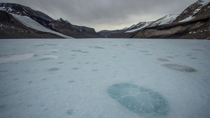 Cryoconites on a glacier on Earth