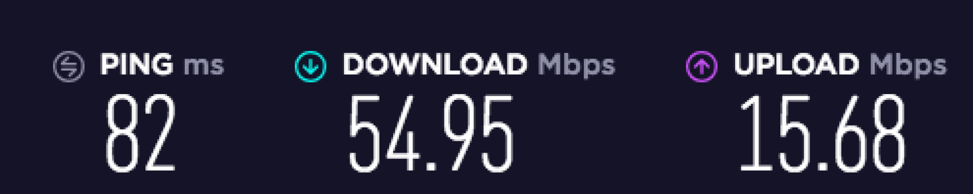 Screenshot of an internet speed test. 