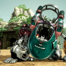 Beelzebub standing next to a battle bot in Sand Land