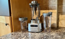 ninja blender on countertop in sunlight