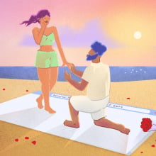 illustration of man proposing to woman