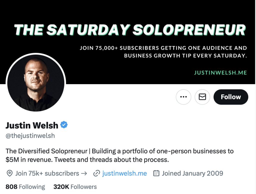 Justin welsh twitter bio