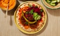 Meera Sodha's sweet potato falafel with harissa mayo and pickled cabbage.