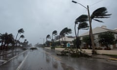 Debris covers parts of a highway as Hurricane Irma lands in Delray Beach, Florida, in 2017.