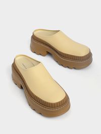 Yellow Two-Tone Chunky Round Toe Mules - CHARLES & KEITH US