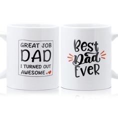 two coffee mugs with the words'best dad ever'on them