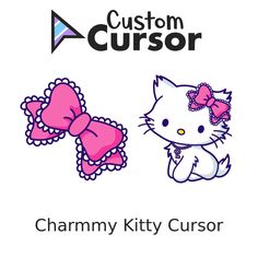 an image of a cartoon kitty with pink bows on it's head and the words, custom cussonr