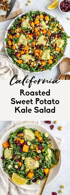 this salad is loaded with roasted sweet potato, kale and cranberries