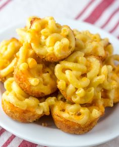 macaroni and cheese muffins on a white plate