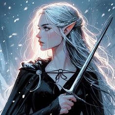 White Haired Warrior Male, Elf Woman White Hair, White Hair Elf Female Art, Elf Queen Art, Silver Haired Elf, White Haired Elf Female, White Hair Character Design Female, Nightingale Skyrim, Winter Eladrin