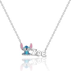 All personalized jewelry usually ships within 4-5 business days Celebrate a special bond with this one-of-a-kind Stitch necklace! Crafted with sterling silver and showcasing classic characters from the beloved movie, this unique piece can also be personalized by adding your custom name. Make every day unforgettable with this gorgeous necklace! Metal: Sterling Silver 925 18'' chain Lobster Clasp Closure Rix Toy Story Pro Font Officially Licensed Disney Jewelry Includes Complimentary Stitch Gift B Look Disney, Personalized Necklace Silver, Stitch Necklace, Disney Necklace, Sterling Silver Name Necklace, Anime Jewelry, Stitch Gift, Nameplate Necklace, Disney Stitch