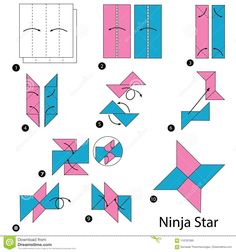 step by step instructions to make origami ninja star from paper stockvectors