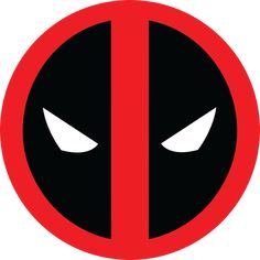 the deadpool logo is shown in red and black, with eyes drawn on it