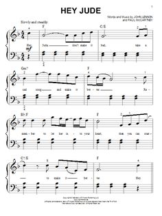 sheet music with the words hey jude