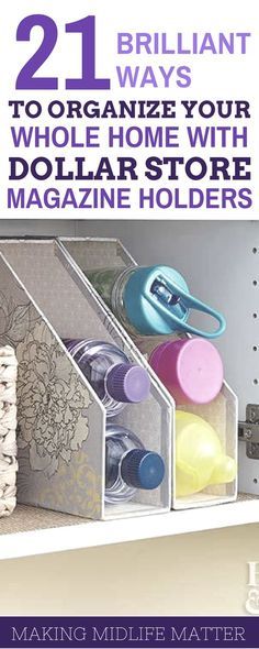 the book is open to show how to organize your home with dollar store magazine holders