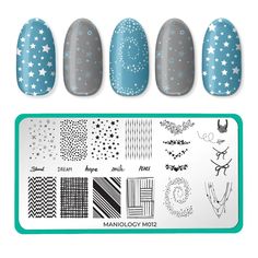 Create the manicure you've always dreamed of with our Stargazer nail stamping plate. Clusters of stars, paper airplanes, and polka dots create a cute and whimsical feel. Fun little knots swing across your fingertips and positive phrases like "dream," "hope," and "smile" remind you to stay optimistic and excited. This little plate is perfect for warm summer nights, denim jeans, and a group of your favorite friends. At 4.25in x 2.4in,this XL plate is large enough for an endless amount of creative Nail Stamping Plate, Word Patterns, Gel Mani, Vibrant Nails, Positive Phrases, Nail Stamping Plates, Stamping Nail Art, Stamping Ideas, Paper Airplanes