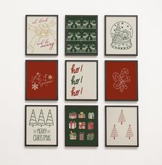 six christmas cards are arranged on a wall