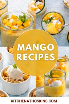 mango desserts in small glass bowls and topped with whipped cream