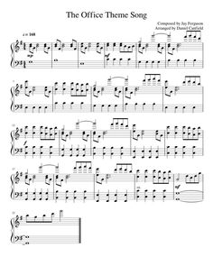 sheet music with the words, the office theme song in black and white on it