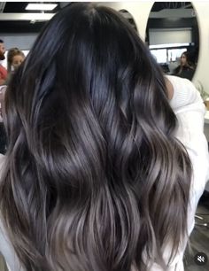 Ashy Brown Black Hair, Dark Cool Balayage, Black Ashy Balayage, Dark Mushroom Brunette Hair, Dark Ashy Balayage, Mushroom Brown Balayage On Black Hair, Mushroom Balayage On Dark Hair, Cool Tone Balayage Black Hair