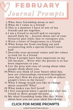 Journal Prompts About Friendship, Best Friend Journal Prompts, February Relationship Challenge, Journal Prompts Friendship, February Journal Prompts 2024, Journal Friendship Ideas, February Journal Ideas, Valentines Journal Prompts