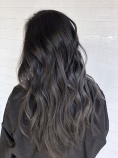 Balayage Black Hair Short, Ashy Black Hair Balayage, Smokey Black Hair, Ash Blonde Balayage On Black Hair, Smokey Brunette Hair, Ashy Black Hair, Ash Black Hair Color, Gunmetal Hair