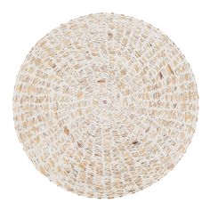 a white and brown round rug on a white background