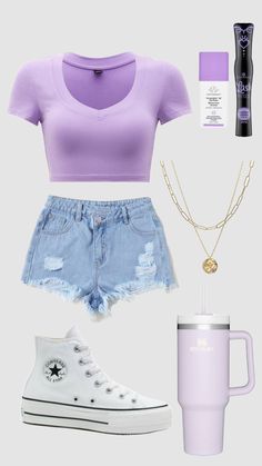 My 70th follower will get a follow! What To Wear With A Purple Shirt, Purple Outfits Summer, Pink Nail Short, Purple Summer Outfits, Summer Outfits Purple, Nail Art Designs Pink, Easter Fits, Summer Outfits Fashion, Outfits 2023 Summer