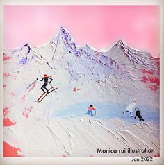 the skiers are skiing down the snowy mountain