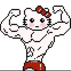 an image of a cartoon character with his arms up and hands behind his head, in the style of pixel art