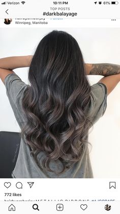 Mushroom Brown Ombre On Black Hair, Smoky Brunette Hair, Bayalage Black Hair, Brown Balayage On Black Hair, Black Ombre Hair, Balayage On Black Hair, Brown Hair Inspiration, Basic Hairstyles