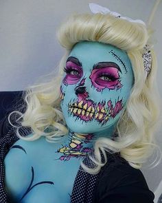 41 Unique Halloween Makeup Ideas from Instagram | StayGlam Zombie Costume Ideas, Pop Art Kostüm, Pop Art Costume, Unique Halloween Makeup, Pop Art Zombie, Zombie Pin Up, Brown Matte Lipstick, Zombie Drawings, Make Up Designs