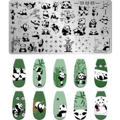 pandas and bamboo trees are depicted on the back of this nail decal set