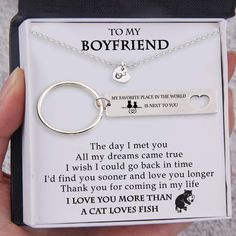 Heart Necklace & Keychain Gift Set - To My Boyfriend - I Love You More Than a Cat Loves Fish - Gnc12011 Necklace Meaning, Happy Birthday Icons, To My Boyfriend, To My Future Husband, Birthday Icon, Wife Necklace, Matching Keychains, Meaningful Messages, Romantic Gifts