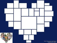 an image of a heart made out of photos and squares on a blue background with text