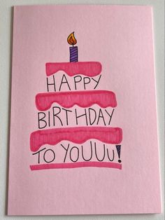 a pink birthday card with the words happy birthday to you