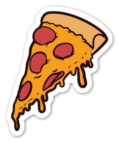 a slice of pizza with cheese and pepperoni on it is shown in the shape of a sticker