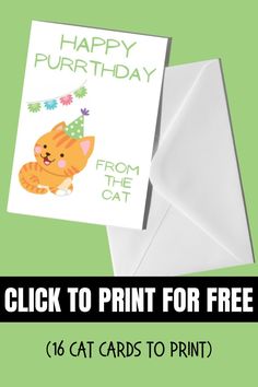 a card with the words happy birthday from the cat on it and an envelope that says,