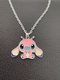 CUTE STITCH NECKLACE (From Lilo & Stitch) With Enamel Charm 16 or 18 inch Silver Plated Chain In  Organza Gift bag Angel Lilo And Stitch, Stitch Merchandise, Stitch Necklace, Lilo And Stitch Merchandise, Animated Emoticons, Pink Angel, Lilo Et Stitch, Cute Water Bottles, Stitch Gift