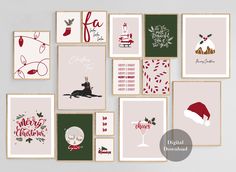 christmas greeting cards in various styles and sizes with the words merry written on each card