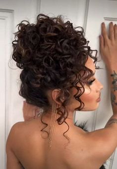 Christmas hair Christmas party hairs Half Up High Pony Wedding Hair, Hairstyles For Curly Hair Natural Formal, Curly Hair Updo For Prom, Updo Hairstyles For Long Curly Hair, Maid Of Honor Curly Hairstyles, Maid Of Honor Hairstyles Curly Hair, Gala Curly Hairstyles, Bridesmaid Hairstyles Natural Curls, Curly Hair Updos Wedding