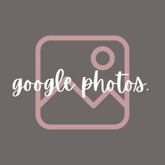 the words google photos are displayed in front of a gray and pink background with an image of