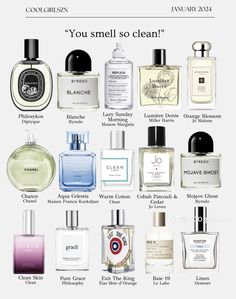 Perfume Mixing Fragrance, Perfumes To Smell Rich, Best Clean Scent Perfume, Perfume Chart, Clean Perfume Scents, Best Female Perfumes, Perfume Personality, Perfumes That Last All Day