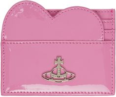 LWG-certified patent calfskin card holder in pink. · Silver-tone logo hardware at face · Logo embossed at back face · Four card slots · Central note slot · Twill lining · H3 x W4 in Supplier color: Pink Vivienne Westwood Bags, Handbag Essentials, Future Wardrobe, Heart Card, Woman Card, Cute Wallets, Pink Accessories, Face Logo, Fancy Bags