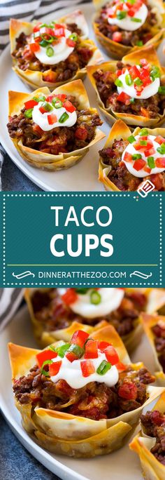 taco cups on a plate with text overlay